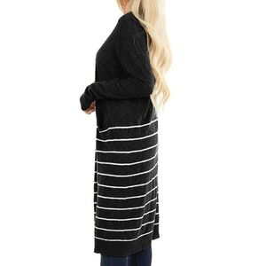 BLACK WITH WHITE STRIPES POCKETED LONG CARDIGAN SIZE XXL 18-20
